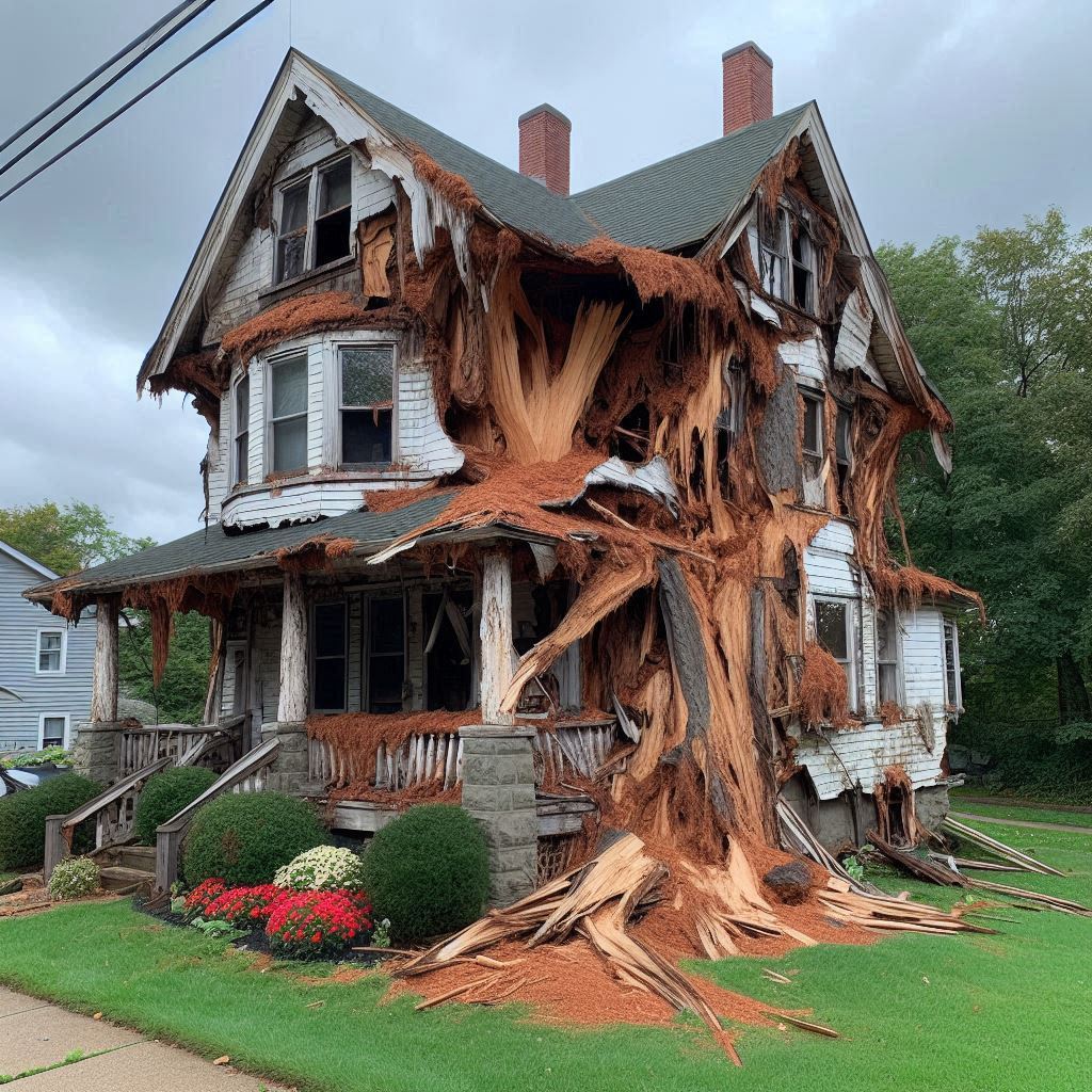 Signs Your Carpentersville Home Needs a Tree Inspection Blog Article - Tree with visible damage, including broken branches and signs of disease near an Carpentersville home